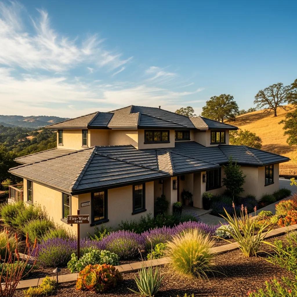 Beautiful home with fire-resistant roofing in a California landscape