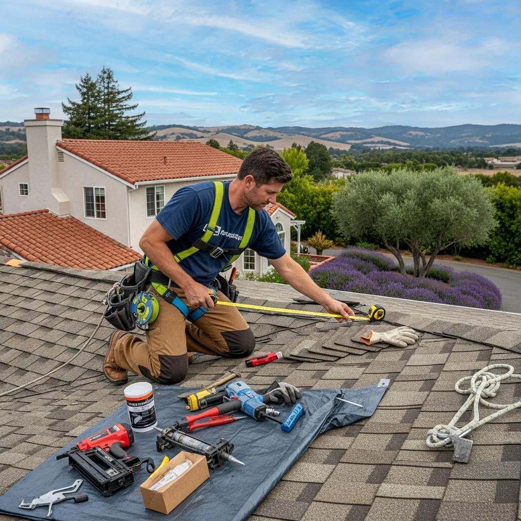 Licensed roofing contractor inspecting a roof in Sonoma County